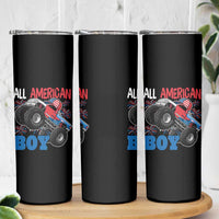Funny All American Boy 4th Of July Skinny Tumbler Monster Trucks American Flag Fireworks - Wonder Print Shop