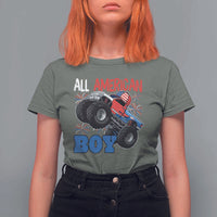 Funny All American Boy 4th Of July T Shirt For Women Monster Trucks American Flag Fireworks - Wonder Print Shop