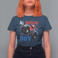 Funny All American Boy 4th Of July T Shirt For Women Monster Trucks American Flag Fireworks - Wonder Print Shop