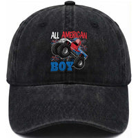 Funny All American Boy 4th Of July Washed Cotton Baseball Cap Monster Trucks American Flag Fireworks