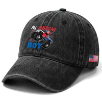 Funny All American Boy 4th Of July Washed Cotton Baseball Cap Monster Trucks American Flag Fireworks