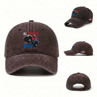 Funny All American Boy 4th Of July Washed Cotton Baseball Cap Monster Trucks American Flag Fireworks