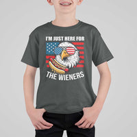 Funny I'm Just Here For The Wieners T Shirt For Kid 4th Of July Bald Eagle Hot Dog Lover - Wonder Print Shop