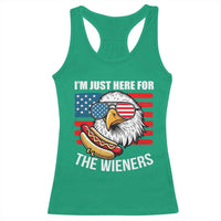 Funny I'm Just Here For The Wieners Racerback Tank Top 4th Of July Bald Eagle Hot Dog Lover - Wonder Print Shop