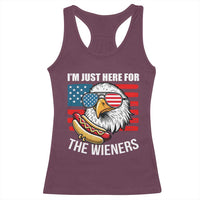 Funny I'm Just Here For The Wieners Racerback Tank Top 4th Of July Bald Eagle Hot Dog Lover - Wonder Print Shop