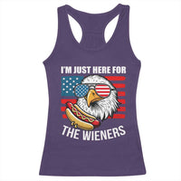 Funny I'm Just Here For The Wieners Racerback Tank Top 4th Of July Bald Eagle Hot Dog Lover - Wonder Print Shop