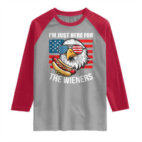 Funny I'm Just Here For The Wieners Raglan Shirt 4th Of July Bald Eagle Hot Dog Lover - Wonder Print Shop