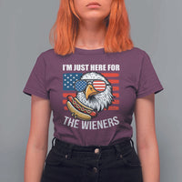 Funny I'm Just Here For The Wieners T Shirt For Women 4th Of July Bald Eagle Hot Dog Lover - Wonder Print Shop