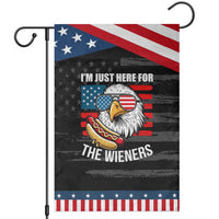 Funny I'm Just Here For The Wieners Garden Flag 4th Of July Bald Eagle Hot Dog Lover