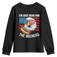 Funny I'm Just Here For The Wieners Youth Sweatshirt 4th Of July Bald Eagle Hot Dog Lover - Wonder Print Shop