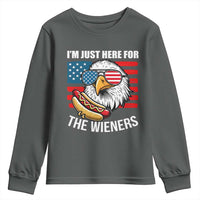 Funny I'm Just Here For The Wieners Youth Sweatshirt 4th Of July Bald Eagle Hot Dog Lover - Wonder Print Shop