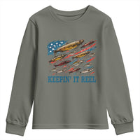 Funny Fisherman Keepin It Reel Youth Sweatshirt Fishing Lure American Flag Bass Fishing - Wonder Print Shop
