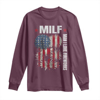 Funny MILF Man I Love Fireworks Long Sleeve Shirt American Patriotic July 4th US Flag - Wonder Print Shop