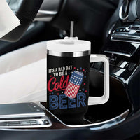 Funny 4th of July Drinking Tumbler With Handle Its A Bad Day To Be A Cold Beer American Flag - Wonder Print Shop