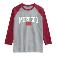 Morocco Football Throwback Design Vintage Moroccan Flag Jersey Style Raglan Shirt