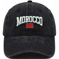 Morocco Football Throwback Design Vintage Moroccan Flag Jersey Style Washed Cotton Baseball Cap
