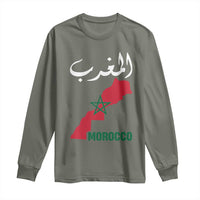 Proud Moroccan Vintage Marocco Map with Arabic Characters Long Sleeve Shirt