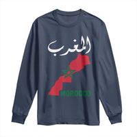 Proud Moroccan Vintage Marocco Map with Arabic Characters Long Sleeve Shirt