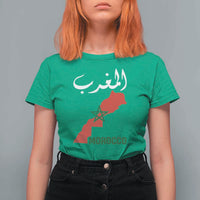 Proud Moroccan Vintage Marocco Map with Arabic Characters T Shirt For Women