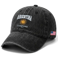 Argentina Champions 2026 Washed Cotton Baseball Cap Argentinian Pride Vintage Sol De Mayo