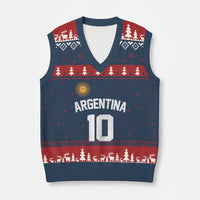 Argentina Football Number 10 Jersey Style V-Neck Knit Sweater Vest Soccer Fan
