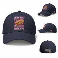 Eatin Beef Blastin' Queefs Funny Embarrassing Hot Dog Retro Bootleg Baseball Cap