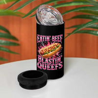 Eatin Beef Blastin' Queefs Funny Embarrassing Hot Dog Retro Bootleg 4 in 1 Can Cooler Tumbler