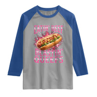 Eatin Beef Blastin' Queefs Funny Embarrassing Hot Dog Retro Bootleg Raglan Shirt