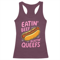 Eatin Beef Blastin' Queefs Funny Hot Dog Adult Humor Racerback Tank Top