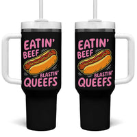 Eatin Beef Blastin' Queefs Funny Hot Dog Adult Humor Tumbler With Handle