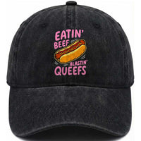 Eatin Beef Blastin' Queefs Funny Hot Dog Adult Humor Washed Cotton Baseball Cap