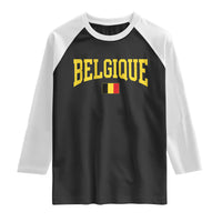 Belgium Belgique Throwback Design Vintage Belgian Flag Jersey Style Raglan Shirt