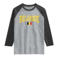 Belgium Belgique Throwback Design Vintage Belgian Flag Jersey Style Raglan Shirt