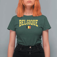 Belgium Belgique Throwback Design Vintage Belgian Flag Jersey Style T Shirt For Women