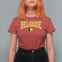 Belgium Belgique Throwback Design Vintage Belgian Flag Jersey Style T Shirt For Women