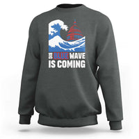 Harris Walz Supporter Sweatshirt Big Blue Wave Is Coming - Wonder Print Shop