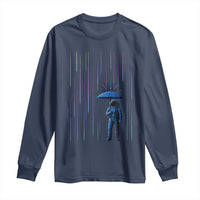Perseid Meteor Shower Raining Astronaut With Umbrella Long Sleeve Shirt - Wonder Print Shop