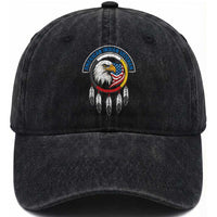 American Indian Veteran Washed Cotton Baseball Cap Native American Veteran Eagle Dreamcatcher