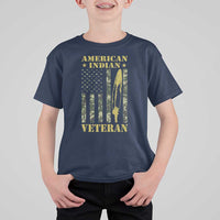 American Indian Veteran T Shirt For Kid Native American Veteran Feathers Camo Flag - Wonder Print Shop