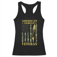 American Indian Veteran Racerback Tank Top Native American Veteran Feathers Camo Flag - Wonder Print Shop