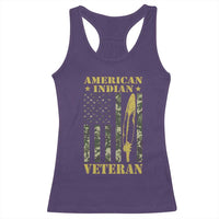 American Indian Veteran Racerback Tank Top Native American Veteran Feathers Camo Flag - Wonder Print Shop