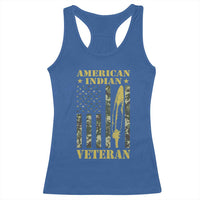 American Indian Veteran Racerback Tank Top Native American Veteran Feathers Camo Flag - Wonder Print Shop