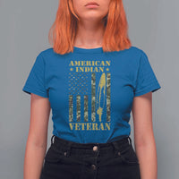 American Indian Veteran T Shirt For Women Native American Veteran Feathers Camo Flag - Wonder Print Shop