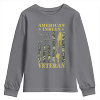 American Indian Veteran Youth Sweatshirt Native American Veteran Feathers Camo Flag - Wonder Print Shop