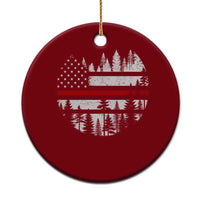 Wildland Firefighter Forest Red Line American Flag Ceramic Ornament