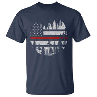 Wildland Firefighter Forest Red Line American Flag T Shirt