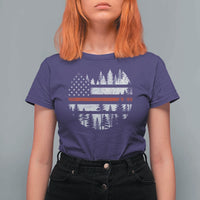 Wildland Firefighter Forest Red Line American Flag T Shirt For Women