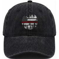 Wildland Firefighter Forest Red Line American Flag Washed Cotton Baseball Cap