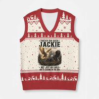Jackie Bald Eagle V-Neck Knit Sweater Vest Forever Our Queen Not Just An Eagle But A Legend In The Sky
