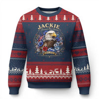 Jackie Bald Eagle Ugly Christmas Sweater Forever Our Queen And In Our Hearts USA Floral